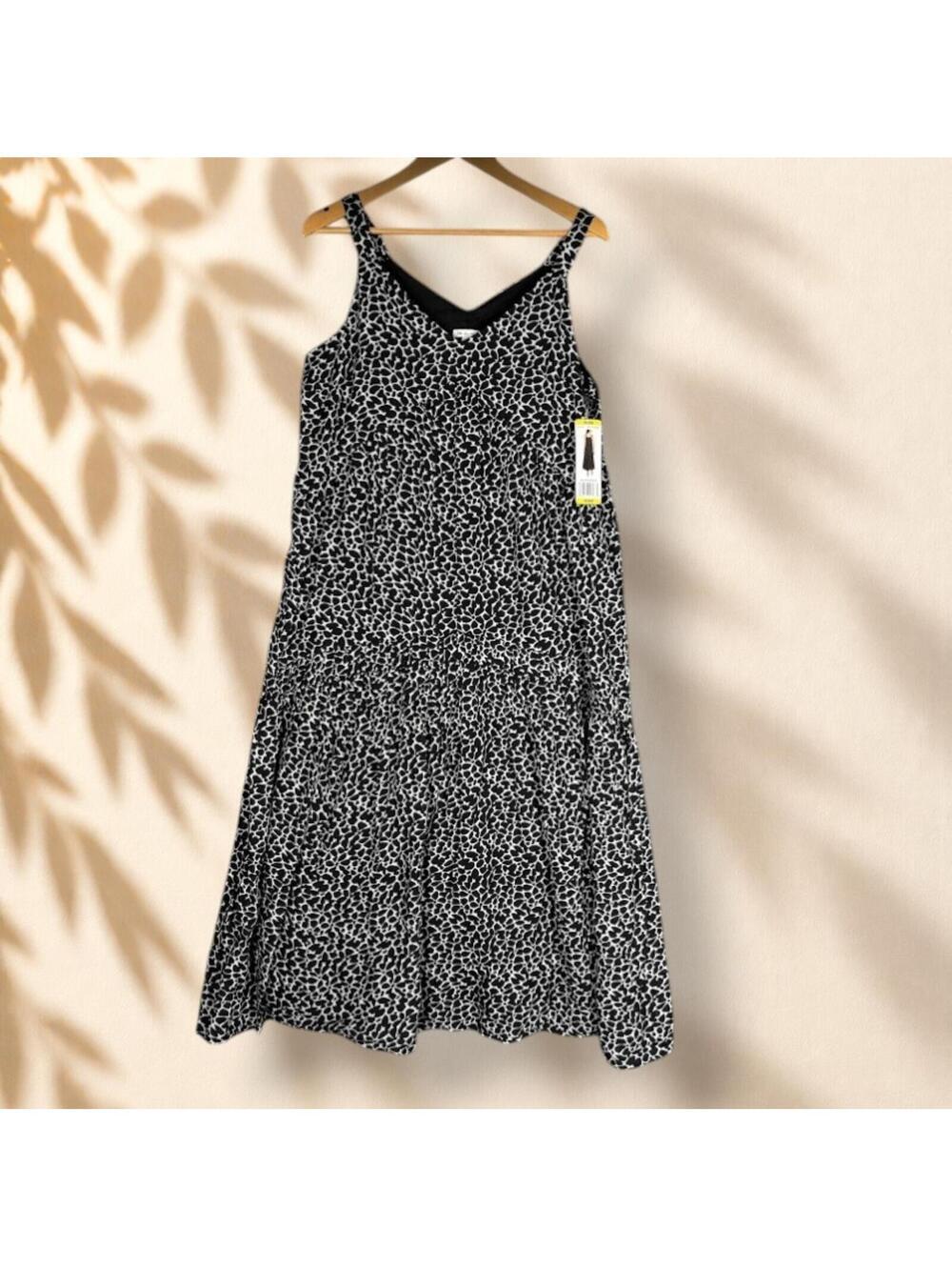 New Joie Dress Women M Medium Black Animal Print Maxi Long V-Neck Boho Cotton